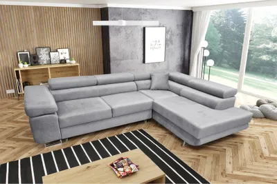 Produktbild von MYSEN Ecksofa Lugo mit Schlaffunktion L-Form Rechts, Sofa mit Bettkasten, Wohnzimmersofa, Couch, Soffa, Bettsofa, Couchgarnitur, 277x203 cm, Hellgrau