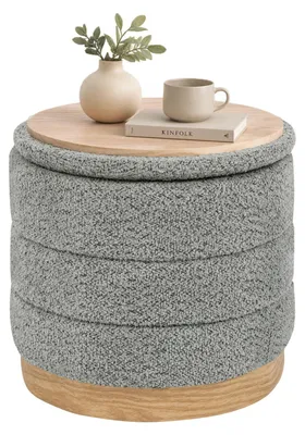 Productafbeelding van Kruk met opbergruimte en tafelblad, ronde klapkruk, grijs, 39 x 39 x 37 cm