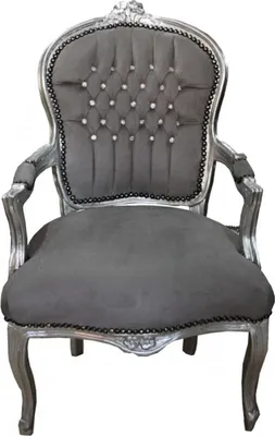 Produktbild von Casa Padrino Barock Salon Stuhl Grau / Silber mit Bling Bling Glitzersteinen - Möbel Antik Stil