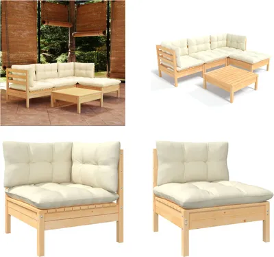 Produktbild von vidaXL 5 tlg. Garten Lounge Set mit Creme Kissen Kiefernholz - Garten-Lounge-Set - Garten-Lounge-Sets - Gartenmöbel-Set - Gartenmöbel-Sets