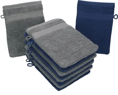 Produktbild von Betz 10 Stück Waschhandschuhe 16x21 cm PREMIUM 100% Baumwolle Farbe: dunkelblau und anthrazit