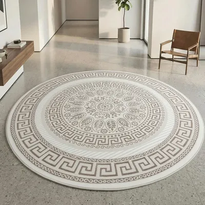 Produktbild von Glänzender Designerteppich mit Orientalischem Muster in weiß beige bronze Größe - 200 cm Rund