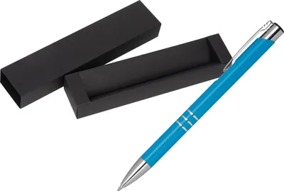 Produktbild von Kugelschreiber aus Metall / mit Pappetui / Farbe: hellblau
