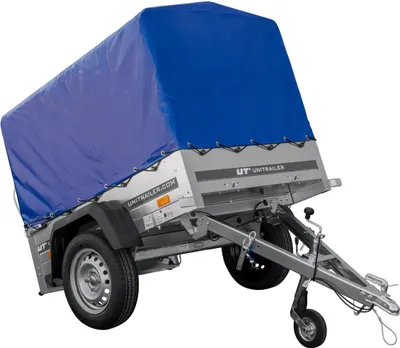 Produktbild von Anhänger 150 KIPP 150x106 cm [mit blauer Hochplane, Hochspriegel und Stützrad]