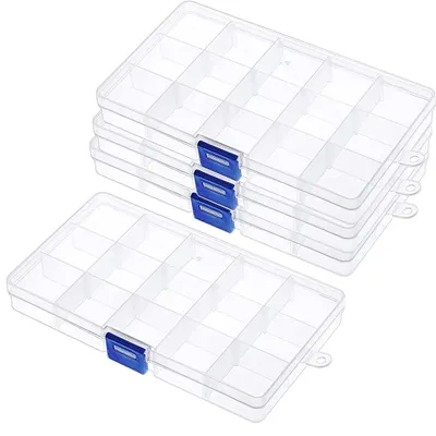 Image de Lot de 4 boîtes de rangement transparentes en plastique avec couvercle, pour petits objets.
