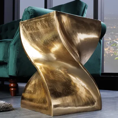 Produktbild von Skulpturaler Beistelltisch TWIST 45cm gold Aluminium handmade Sitzhocker Nachttisch