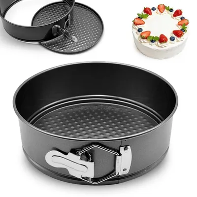 Productafbeelding van Springvorm voor cakes, rond, diameter 20 cm, met antiaanbaklaag en platte bodem, gemaakt van koolstofstaal, zwart