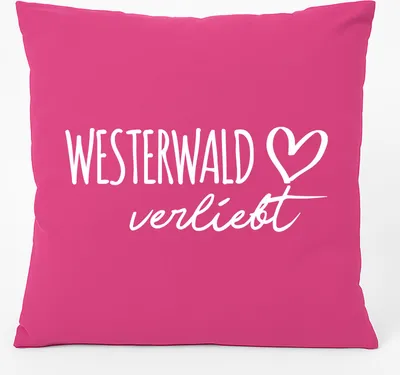 Produktbild von Huuraa Kissen Westerwald verliebt 40x40cm mit Füllung Fuchsia Baumwolle Dekokissen Geschenkidee