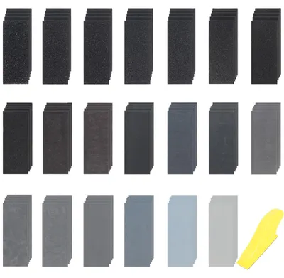 Produktbild von Schleifpapier-Set mit Schleifblock – 100 Stück für verschiedene Materialien