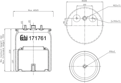 Produktbild von FEBI BILSTEIN Luftfederbalg 171761 Hinten für DAF XF 165mm 550mm 228mm 265mm