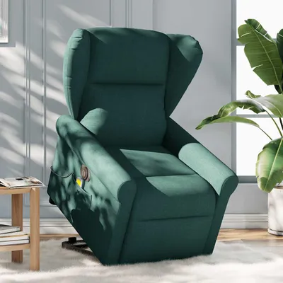 Image de vidaXL Fauteuil de massage électrique avec releveur Tissu vert foncé