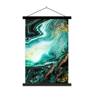 Produktbild von MuchoWow® Textilposter Marmoroptik - Blau - Gold - Glitzer - Luxus - Marmor 60x90 cm mit schwarzem Rahmen - Poster Wohnzimmer