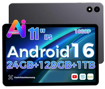 Image de Tablette Android 16, écran 11 pouces, 24 Go de RAM + 128 Go de stockage, intelligence artificielle Gemini, batterie 7000 mAh, déverrouillage par reconnaissance faciale