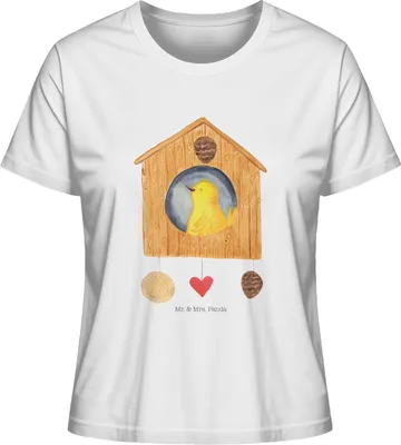 Produktbild von Mr. & Mrs. Panda Damen T-Shirt Vogelhaus Home Größe XL - Weiß - Geschenk, Baumwoll, Oberteil, Lustige Sprüche, Kurzarmshirt, Basic, Sweet, Haus, Umzug, Vogel