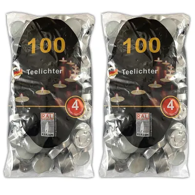 Produktbild von 200 Stück Teelichter 4 Stunden Brenndauer Kerze Windlicht weiß Teelicht Paraffin ohne Duft
