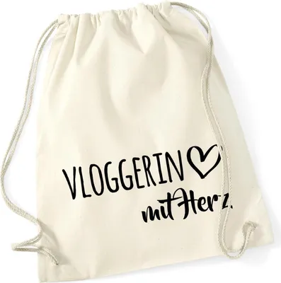 Produktbild von Huuraa Turnbeutel Vloggerin mit Herz 12 Liter Natural Baumwolle Rucksack Geschenkidee