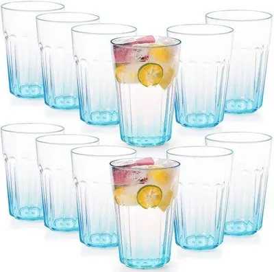 Image de Gobelets en plastique, lot de 12, 350 ml - Gobelets incassables pour enfants - Gobelets en plastique réutilisables - Idéaux pour les pique-niques, le camping et les fêtes - Bleu