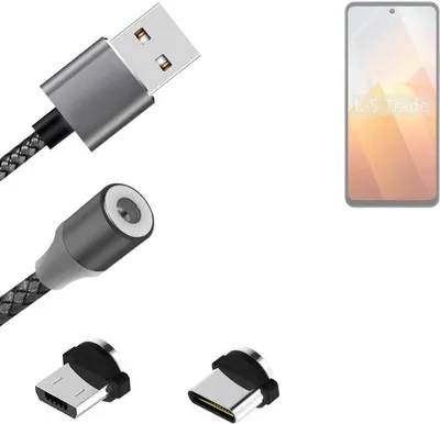 Produktbild von K-S-Trade Hochwertiges Magnet-Lade-kabel Sync-Kabel Daten-Kabel für Vivo Y100t mit USB-Typ-C-Anschluss und Micro-USB-Anschluss 2A bis zu 480mbps