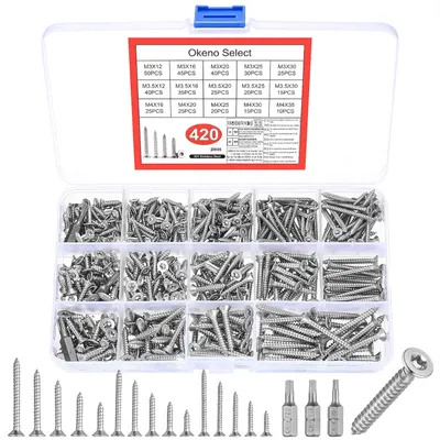 Produktbild von Selbstschneidende Schrauben Set 420 Stück, Edelstahl, Torx, für Holzbearbeitung
