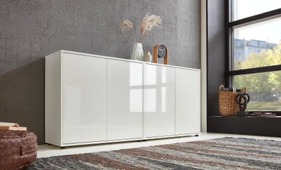 Produktbild von BMG Möbel Sideboard »Mailand Set 2« (Kommode Anrichte Aktenschrank), mit weiß lackierten Hochglanzfronten und hochwertigen push-to-open Beschlägen