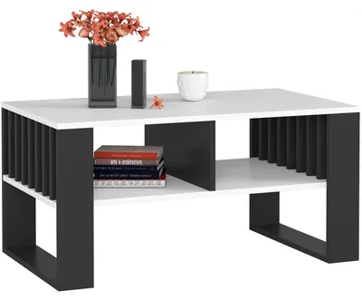 Produktbild von Couchtisch Holz Rockford mit einem Regal, 92x45x53cm, Weiß-Schwarz