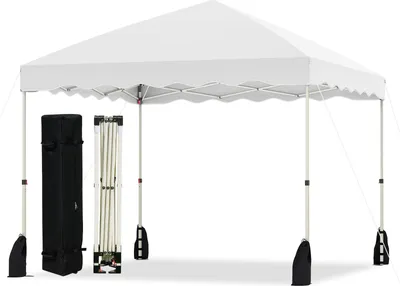 Produktbild von 3 x 3m Pop-up-Pavillon, Einfach aufzustellendes Shelter mit Rolltasche, 8 Heringen, 4Ankern, 4 Windseilen, 4 Sandsäcken, Schwerlast-Outdoor-Zelt, Weiß