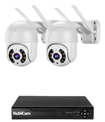 Image de Kit de 2 caméras RobiCam, iCSee, Ultra HD 4 MP, 360°, vision nocturne en couleur, notifications, audio bidirectionnel, enregistreur NVR