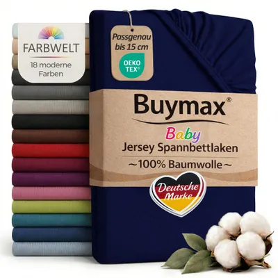 Produktbild von Buymax Baby Spannbettlaken 70x140 cm Marineblau, Jersey 100% Baumwolle, Kinderbett Bettlaken, bis 15 cm Matratzenhöhe