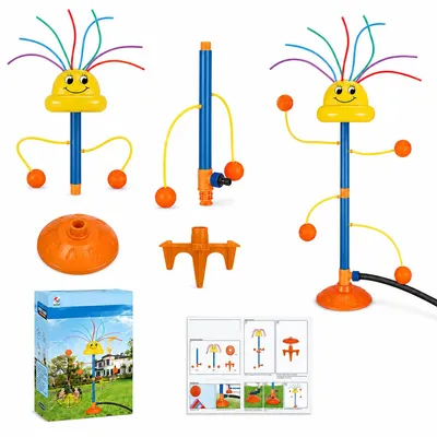Produktbild von Bunter Rasensprenger Kinder mit 8 Wasserschläuchen, rotierendes Wasserspielzeug für Garten, Sommer & Outdoor Spaß
