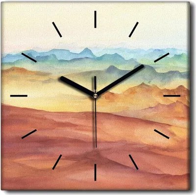 Produktbild von Coloray Uhr auf Leinwand 30x30 cm Wand Uhr Dekoration Wohnzimmer Segeltuch schwarze Hände -Bergsonnenuntergang
