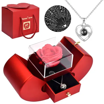 Immagine prodotto di KBruShop Scatola regalo Rosa Eterna Mela con Collana Scatola Rosa Romantica Simbolo di Amore Eterno |Lusso Infinity Rose Box Scatola Gioielli Regalo Perfetto