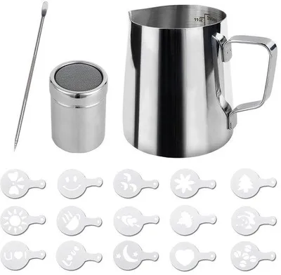 Image de Mousseur à lait en acier inoxydable - 350 ml - Idéal pour le cappuccino et le latte art
