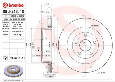 Produktbild von 2x BREMBO Bremsscheibe 09.N213.11 für JEEP GRAND CHEROKEE III (WH WK) 68mm