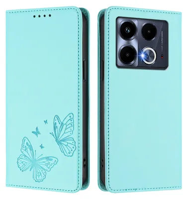 Obrázek produktu pro Kožené pouzdro pro Infinix Note 40 4G, motýlí ražbou, peněženkové flip pouzdro se stojánkem Mátově zelená