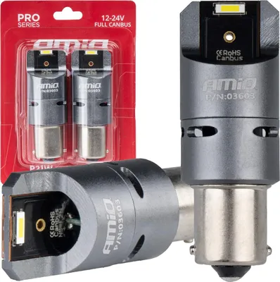 Immagine prodotto di Lampade LED per auto 12V/24V Full-Canbus PRO BA15S P21W 2x1860SMD Bianco AMiO 03603