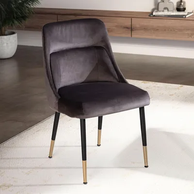 Produktbild von WOHNLING Esszimmerstuhl Samt Grau Küchenstuhl mit schwarzen Beinen Schalenstuhl Modern Polsterstuhl mit Stoffbezug Stuhl Gepolstert mit integriertem