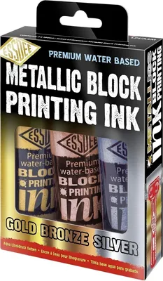 Produktbild von Essdee Blockdruckfarbe Metallic Set - Lino Farbe - 3 Farben Gold Silber Bronze 100ml
