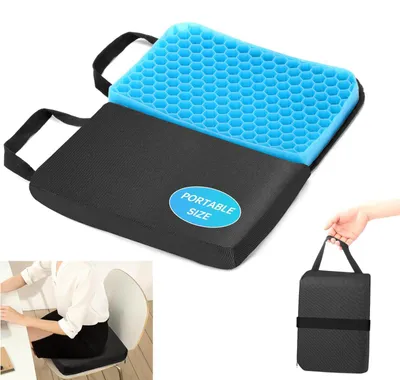 Productafbeelding van Gel zitkussen, opvouwbaar, ergonomisch, draagbaar, reiskussen, ademend, bureaustoelkussen voor vliegtuigstoelen, keukelstoelen, rolstoelen, autostoelen