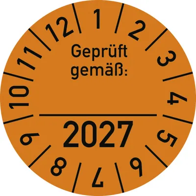 Produktbild von Dreifke® Prüfplakette  gemäß: 2027, Folie, Ø 30 mm, 10 Stück/Bogen