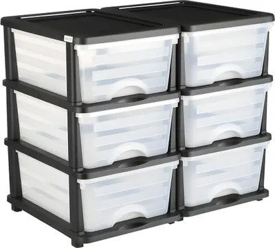Image de Lot de 2 tiroirs de rangement en plastique, bacs de rangement pour commode, 6 tiroirs