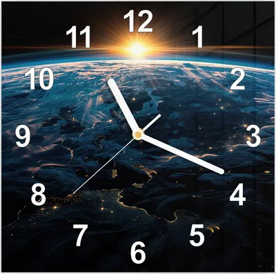Produktbild von Wanduhr aus Glas mit Motiv Sonnenaufgang Erde- 30 x 30 cm - inkl. Aufhängesystem