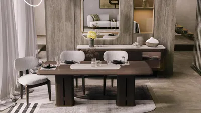 Image de Ensemble de salle à manger élégant : table à manger robuste, 4 chaises de salle à manger, ensemble raffiné