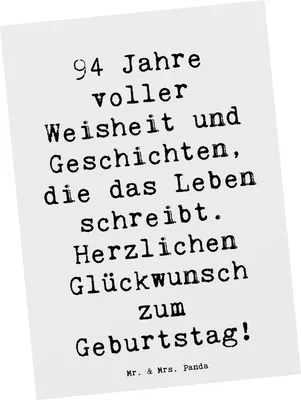 Produktbild von Mr. & Mrs. Panda Postkarte Spruch 94. Geburtstag - Weiß - Geschenk, Happy Birthday, Ansichtskarte, besondere Anlass, einzelkarte, Postkarten, Alter, Geburtstagsgeschenk
