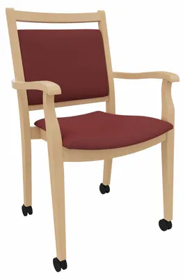 Produktbild von Pflegestuhl André mit Armlehnen und Rollen – Ideal für Senioren im Altenheim oder Zuhause – Massivholz stabil und Pflegeleicht.Stoffbezug:Kunstleder Nessi Bordeaux,Sitzhöhe:47cm