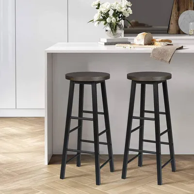 Image de Ensemble de 2 tabourets de bar industriels avec assise en MDF | Couleur noir et rouille | 30x30x71 cm