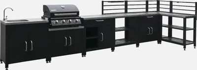 Produktbild von sweeek - Außenküche 7 Elemente aus Stahl + Gasgrill 4 Brenner - Schwarz