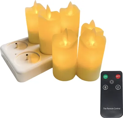 Produktbild von Flackernde flammenlose Kerzen, 6 Stueck, wiederaufladbar, realistische LED-Kerzen mit 4-Tasten-Fernbedienung, elektrische Kunststoffkerzen in warmem Gelb fuer Zuhause, Halloween, Weihnachten, Party, Hochzeit, Festival, Feier-Dekoration