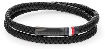 Image de Bracelet de cheville Tommy Hilfiger pour hommes, en cuir tressé noir