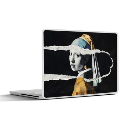Produktbild von MuchoWow® Laptop Aufkleber Sticker Cover Mädchen mit Perlenohrring - Gold - Vermeer - Schwarz - Weiß 31x22.5 cm - Laptop-Deko