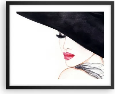 Produktbild von Gerahmtes Poster - Schwarzer Rahmen - Frau Lippen Hut Eleganz - 50x40 cm - Wand Bild - Wanddeko - Wandbilder - Wandposter - Bilderrahmen - Bilder - Kunstdruck - Wandbild - P2BAA50x40-2947